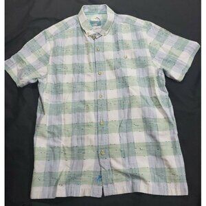 TOMMY BAHAMA Men's Size Large Silk & Cotton Short Sleeve Plaid Shirt